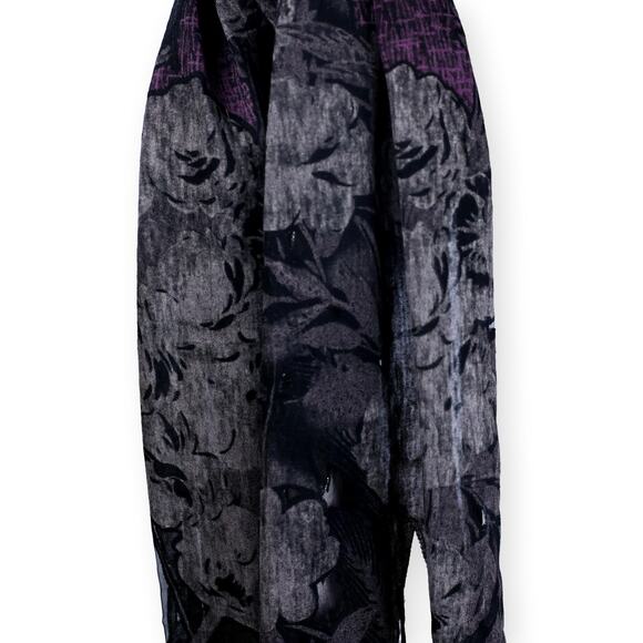 Gray Brown Colorblock Floral Fringe Rectangle Scarf 40x26 - Picture 6 of 7